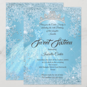Sweet 16 Birthday Cinderella Blue Snowflake Winter Invitation