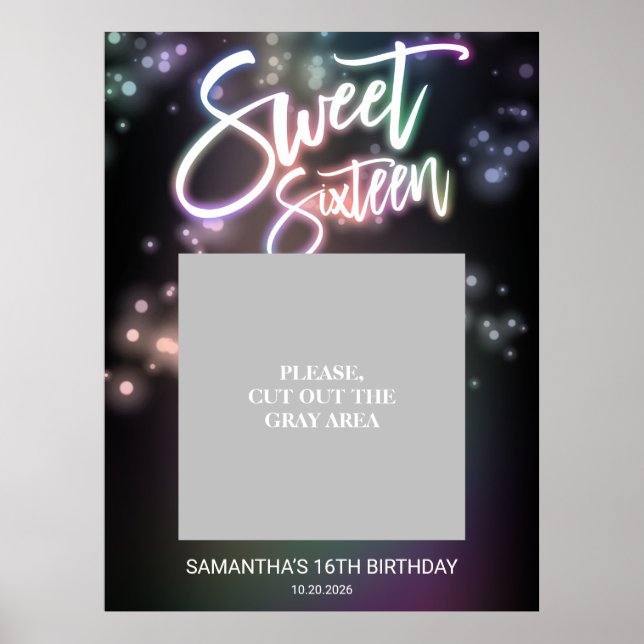 Sweet 16 Birthday Colourful Neon Glow Dark Party Poster (Front)