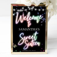 Sweet 16 Birthday Colourful Neon Glow Welcome Sign
