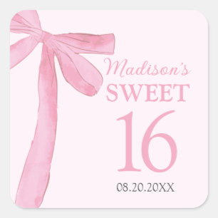 Sweet 16 Birthday Coquette Pink Bow Personalized  Square Sticker
