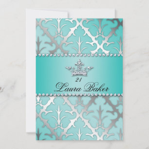 Sweet 16 Birthday Damask Baby Shower Crown Invitation