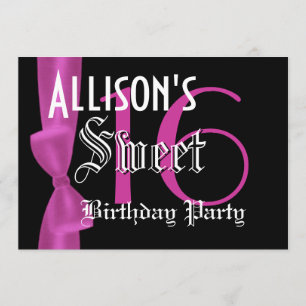 Sweet 16 Birthday Faux Fuchsia Pink Bow Invitation