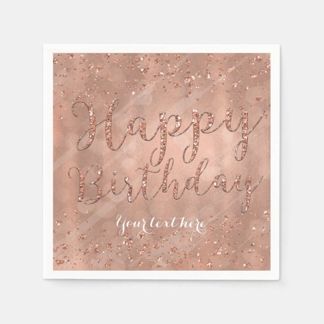 Sweet 16 Birthday Faux Rose Gold Glitter Party Napkin (Front)