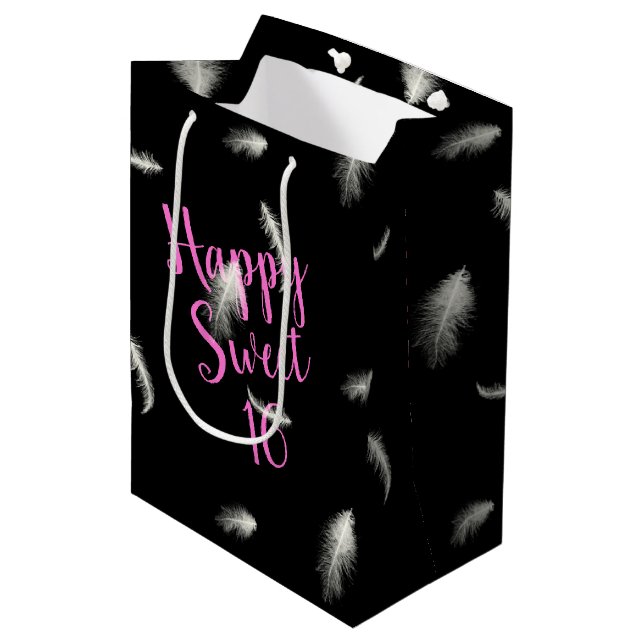 Sweet 16 Birthday Feathers Medium Gift Bag (Front Angled)