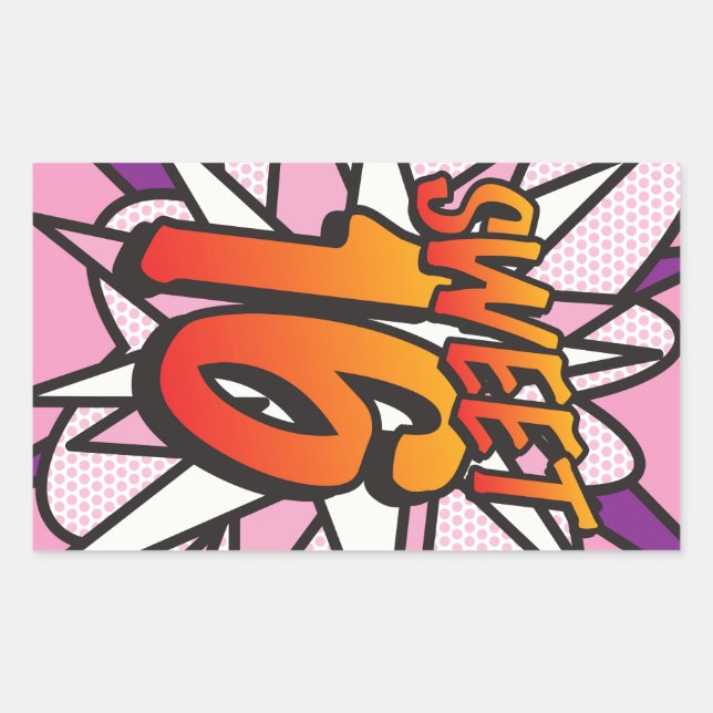SWEET 16 Birthday Fun Retro Comic Book Sticker (Front)