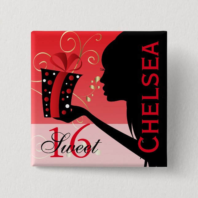 Sweet 16 Birthday Girl 2 Inch Square Button (Front)