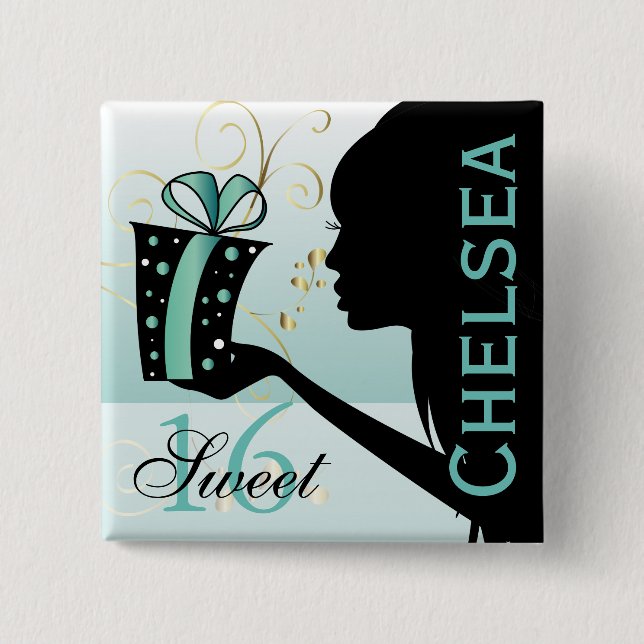 Sweet 16 Birthday Girl 2 Inch Square Button (Front)