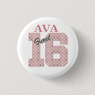 Sweet 16 Birthday Girl Rose Colour Typography   1 Inch Round Button