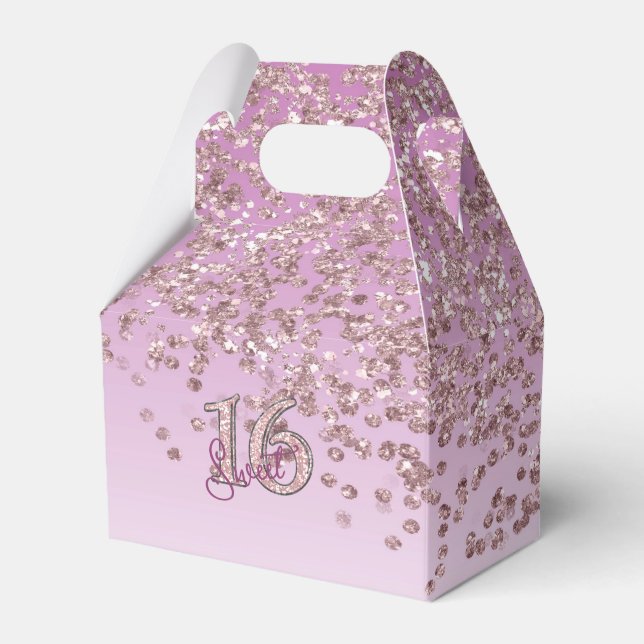 Sweet 16 Birthday Glam Rose Gold Glitter Favor Box (Front Side)