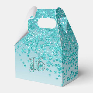 Sweet 16 Birthday Glam Teal Blue Glitter Favor Box