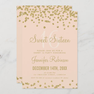 Sweet 16 Birthday Gold Blush Glitter Confetti Invitation