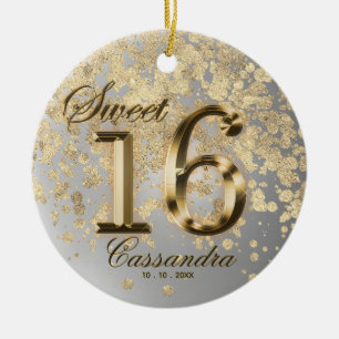 Sweet 16 Birthday Gold Faux Metallic Ceramic Ornament