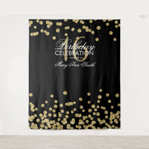 Sweet 16 Birthday Gold Glitter Confetti Backdrop Tapestry