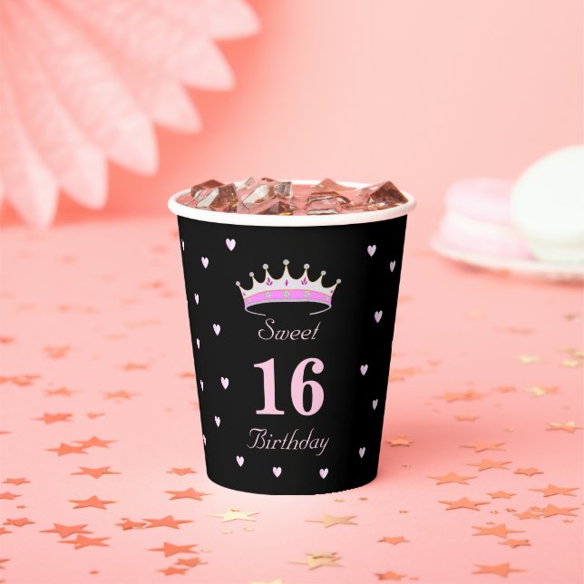 Sweet 16 Birthday in Black & Pink Paper Cups (Insitu)