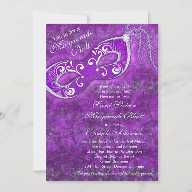 Sweet 16 Birthday Invitation | Masquerade Purple 2 (Front)