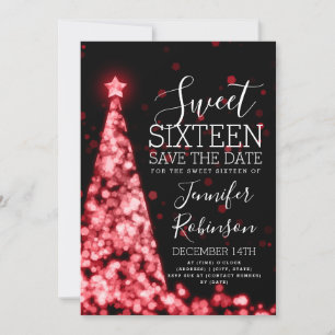 Sweet 16 Birthday Invitation Red Christmas