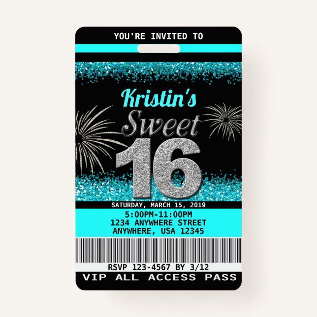 Sweet 16 Birthday Invitations Badge (Front)