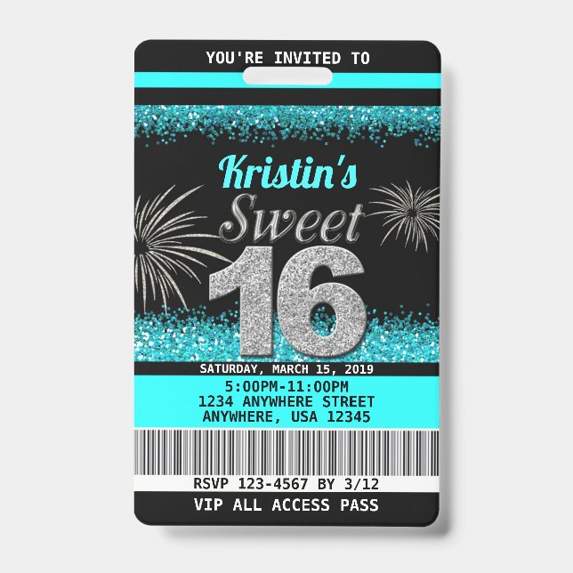 Sweet 16 Birthday Invitations Badge (Front)