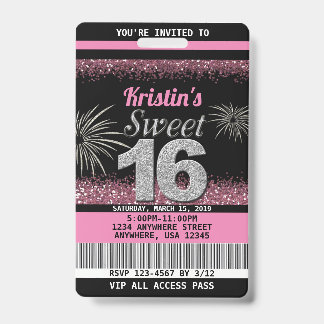 Sweet 16 Birthday Invitations in Blush Pink Badge