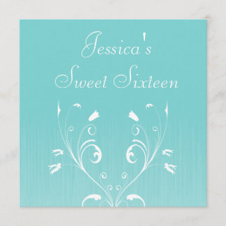 Sweet 16 Birthday Light Blue White Flowers Invitation