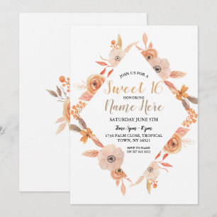 Sweet 16 Birthday Party Autumn Fall Flowers Auburn Invitation