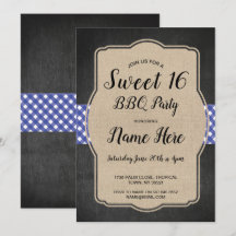 Sweet 16 Birthday Party BBQ Blue Gingham Burlap