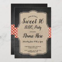 Sweet 16 Birthday Party BBQ Red Gingham Burlap