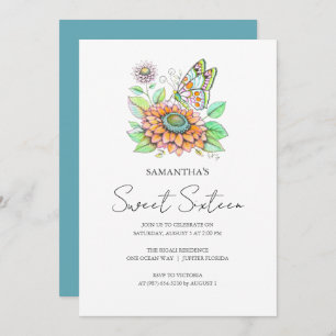 Sweet 16 Birthday Party Butterfly Theme Invitation