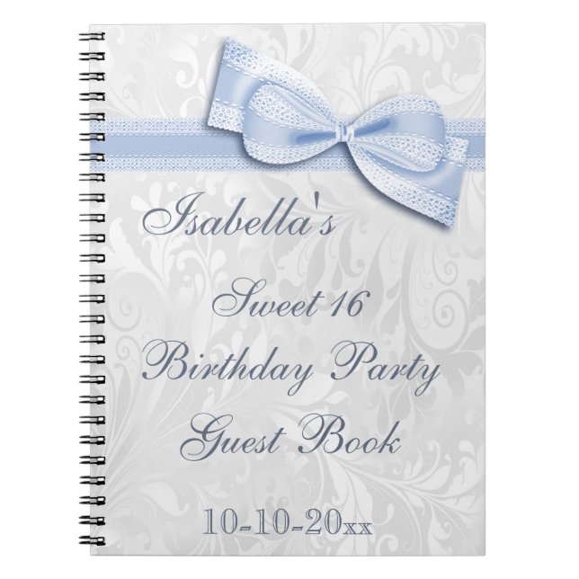 Sweet 16 Birthday Party Damask and Bow Notebook (Front)