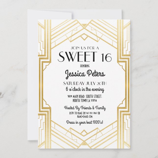 Sweet 16 Birthday Party Gatsby Art Deco Invitation (Front)