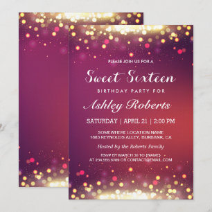 Sweet 16 Birthday Party Gold Shimmer Sparkles Invitation