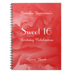 Sweet 16 Birthday Party Guest Book, Coral Rose Notebook