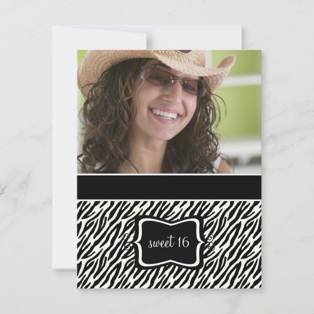 Sweet 16 Birthday Party Invitations {Zebra Print} (Front)