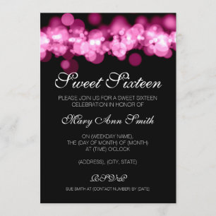 Sweet 16 Birthday Party Pink Bokeh Lights Invitation