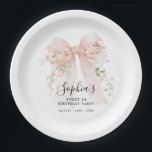 Sweet 16 Birthday Party Pink Bow Roses Cocktail Paper Plate<br><div class="desc">Blush pink watercolor coquette bow is decorated with roses and sage green greenery.</div>