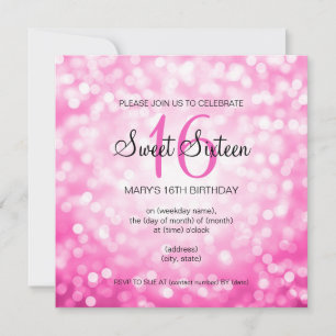Sweet 16 Birthday Party Pink Glitter Lights Invitation