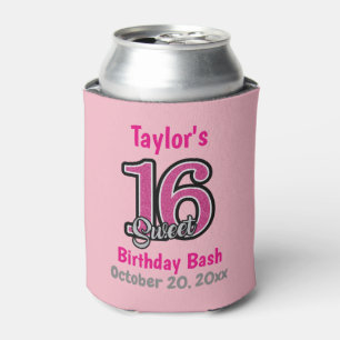 Sweet 16 Birthday Party Pink Glitter Sparkle Can Cooler