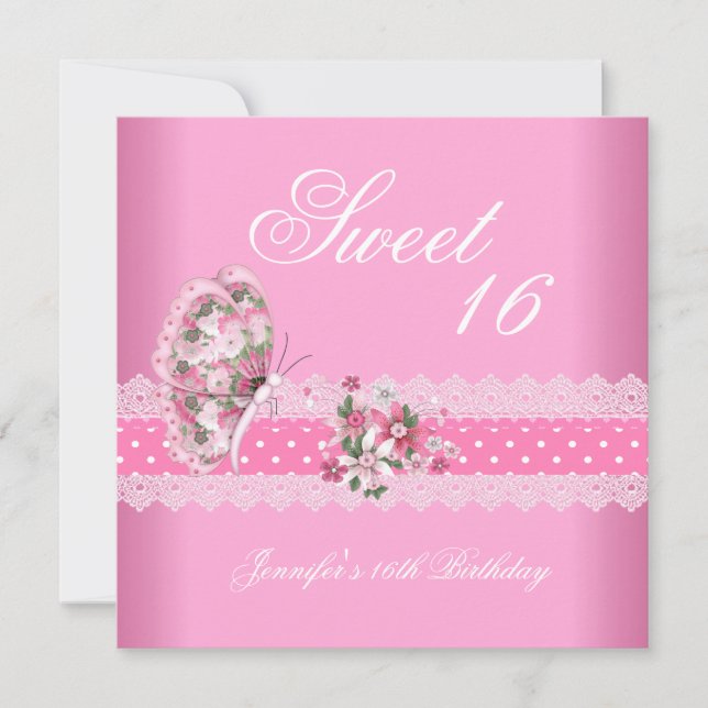 Sweet 16 Birthday Party Pink White Pink Spot Pink Invitation (Front)