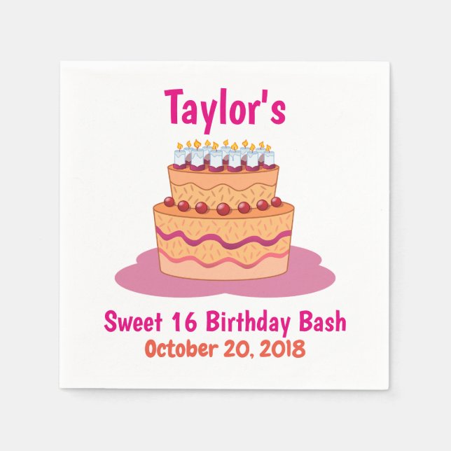 Sweet 16 Birthday Party Pink with Cake Napkin (Front)