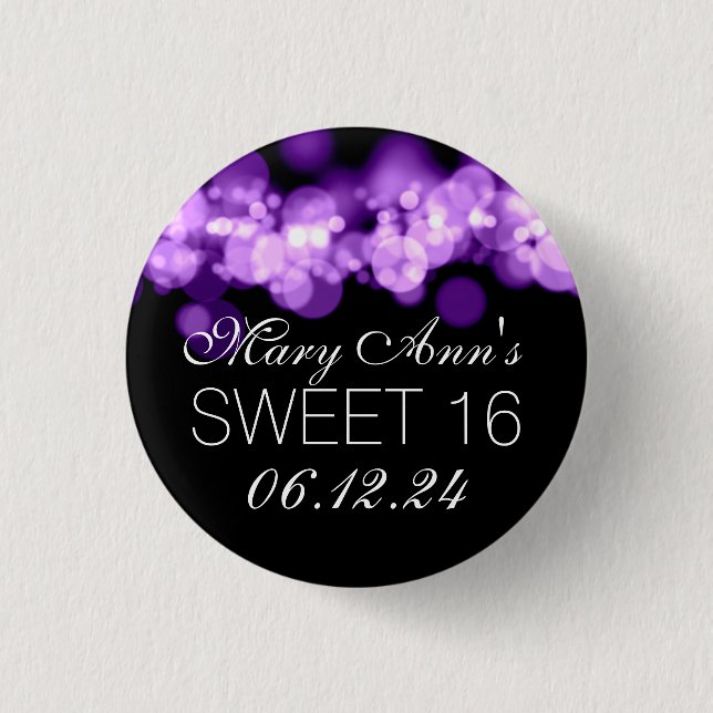 Sweet 16 Birthday Party Purple Bokeh Lights 1 Inch Round Button (Front)