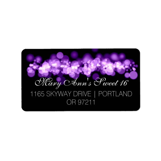 Sweet 16 Birthday Party Purple Bokeh Lights Label (Front)