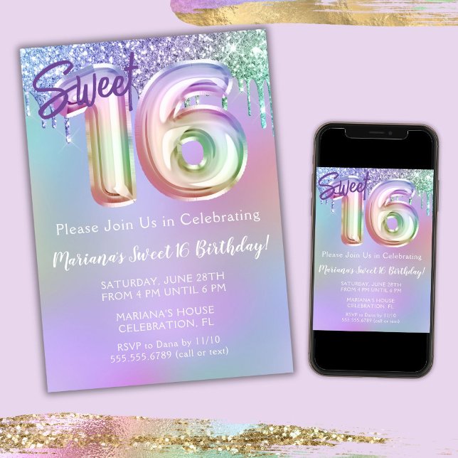 Sweet 16 Birthday Party Purple Pink Glitter Invitation (Creator Uploaded)