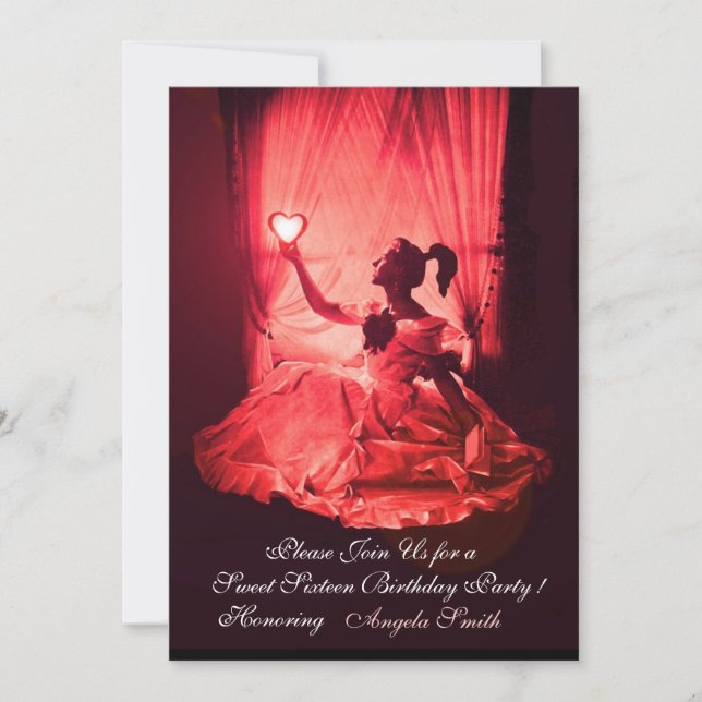SWEET 16 BIRTHDAY  PARTY RED BLACK DAMASK INVITATION (Front)