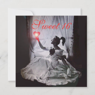 SWEET 16 BIRTHDAY PARTY,RED FUCHSIA BLACK DAMASK INVITATION
