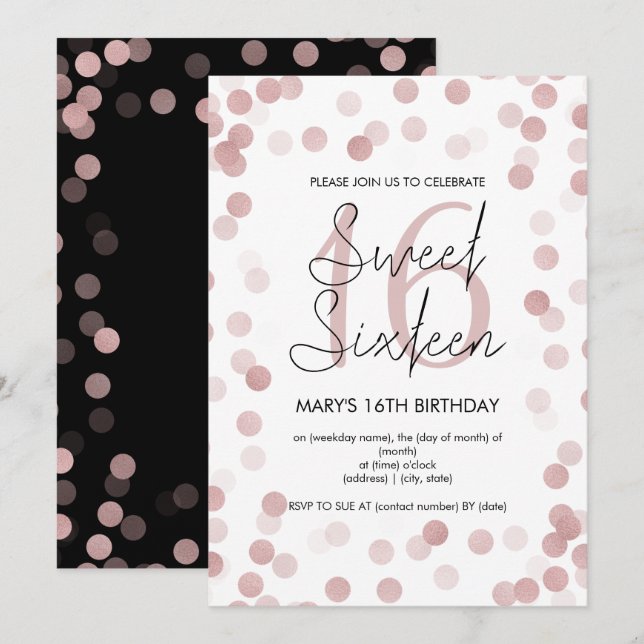 Sweet 16 Birthday Party Rose Gold Glam Glitter Invitation (Front/Back)