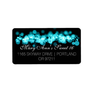 Sweet 16 Birthday Party Turquoise Bokeh Lights Label