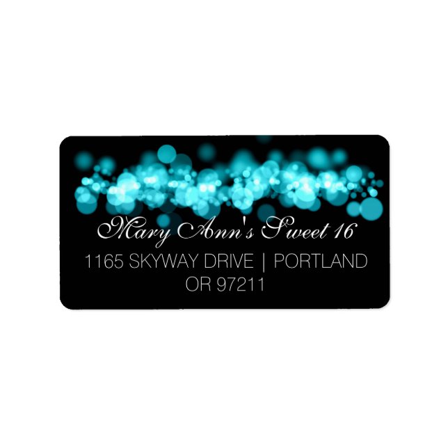 Sweet 16 Birthday Party Turquoise Bokeh Lights Label (Front)