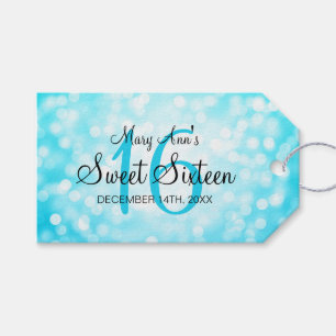 Sweet 16 Birthday Party Turquoise Glitter Lights Gift Tags