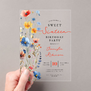 Sweet 16 Birthday Party Wildflower Meadow  Acrylic Invitations