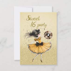 Sweet 16 Birthday Party Yellow Dress Sparkly Invitation